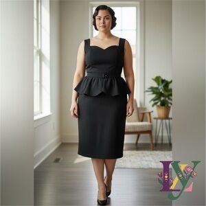 Collectif Vintage Black Peplum Pencil Dress 2X Sweetheart Neckline Pinup